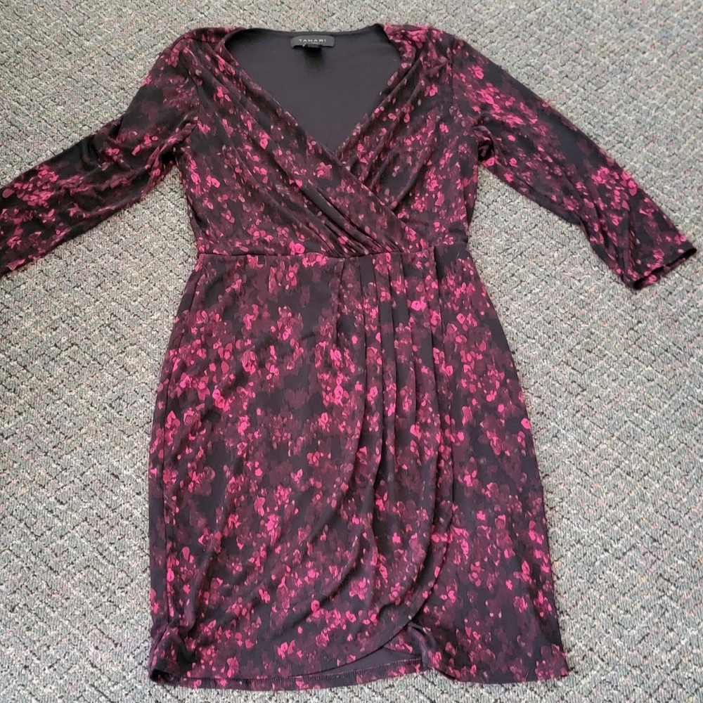 🍍3 For 35🍍Elegant Black and Pink Floral Wrap Dress